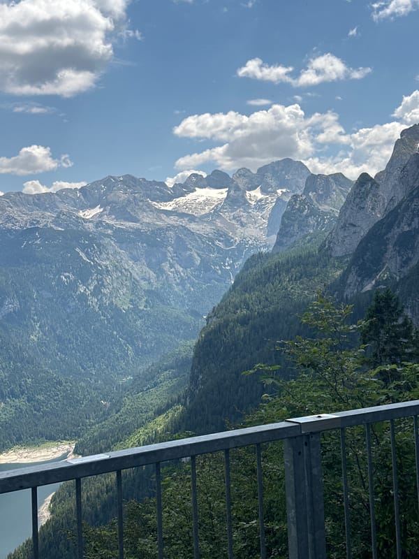 Summer morning hiking and sightseeing around Gosau's alpine meadows