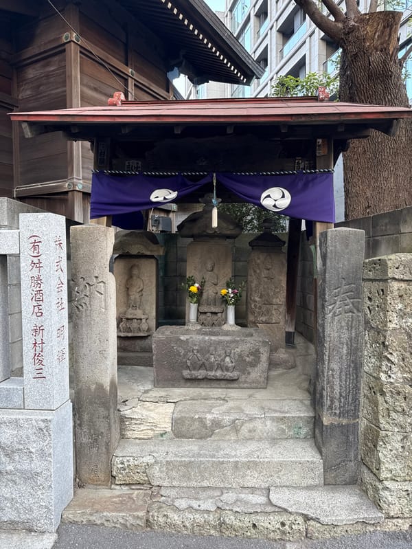 Traditional Shinto shrine with stone carvings observed in Minato