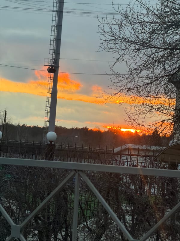 Sunset observed in Perm, Russia with silhouetted infrastructure