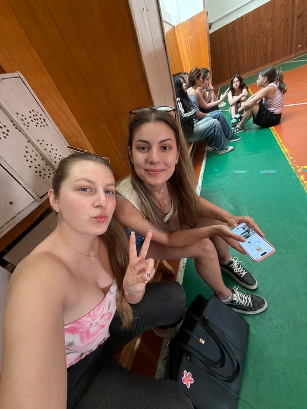 Students take playful selfies at Bulgarian high school