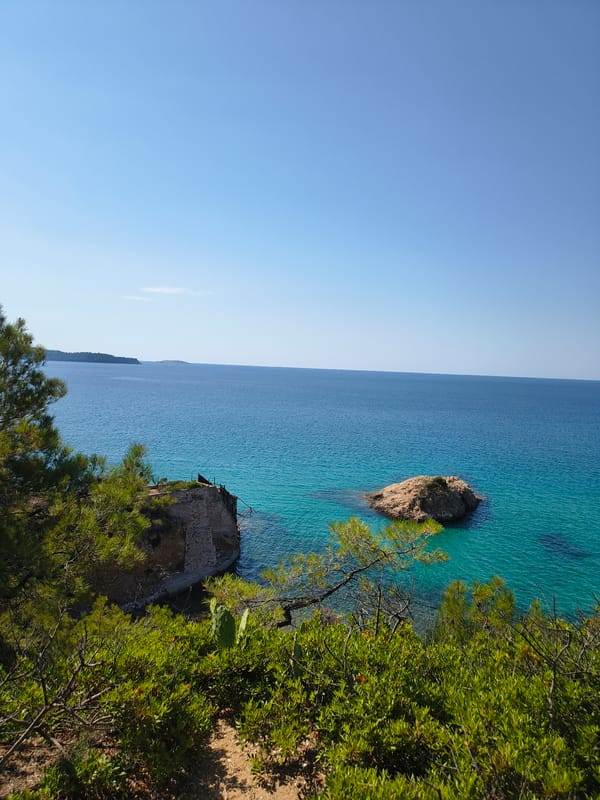 Aegean Sea panorama from the green hills of Limenaria