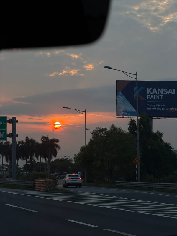 Sunset observed from vehicle in Hải Phòng, Vietnam