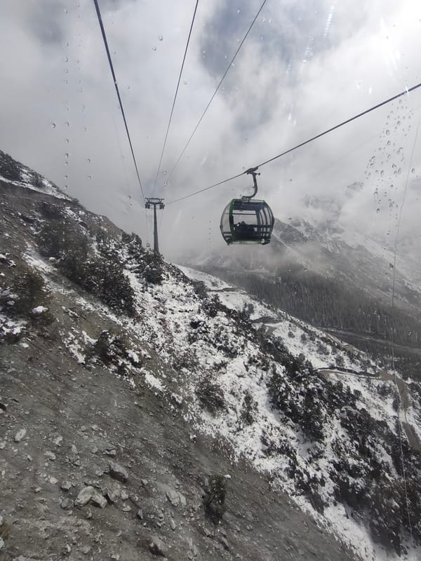 Cable car journey documented in snowy Kyrgyzstan mountains