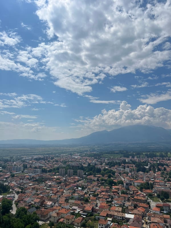 Morning exploring Razlog — mountain views, parks, and a lookout tower