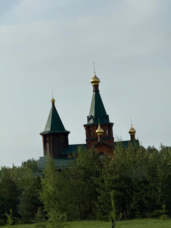 Orthodox church with golden domes observed in Kstovo, Russia