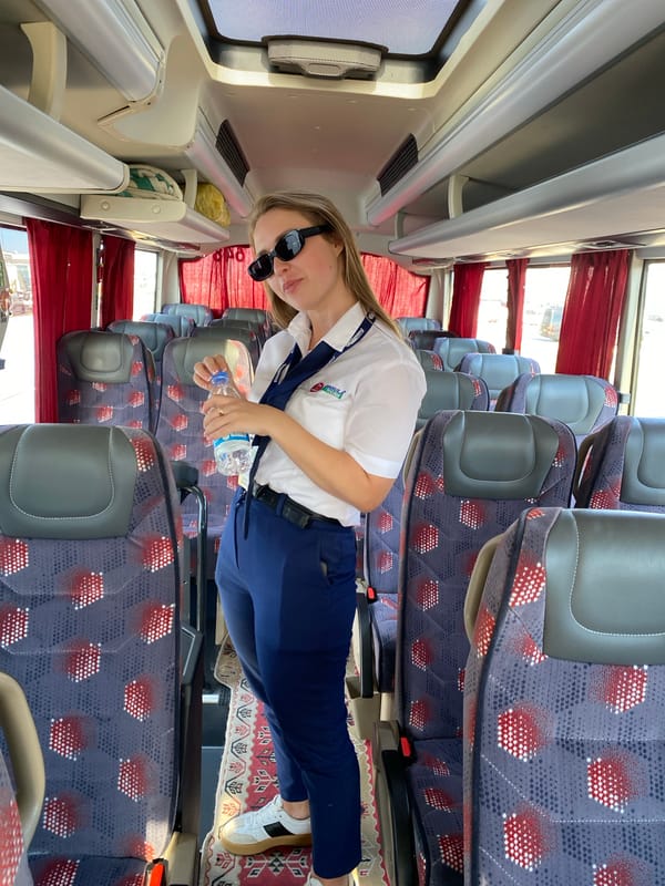 Uniformed group travels through Aksu near Antalya Airport construction zone