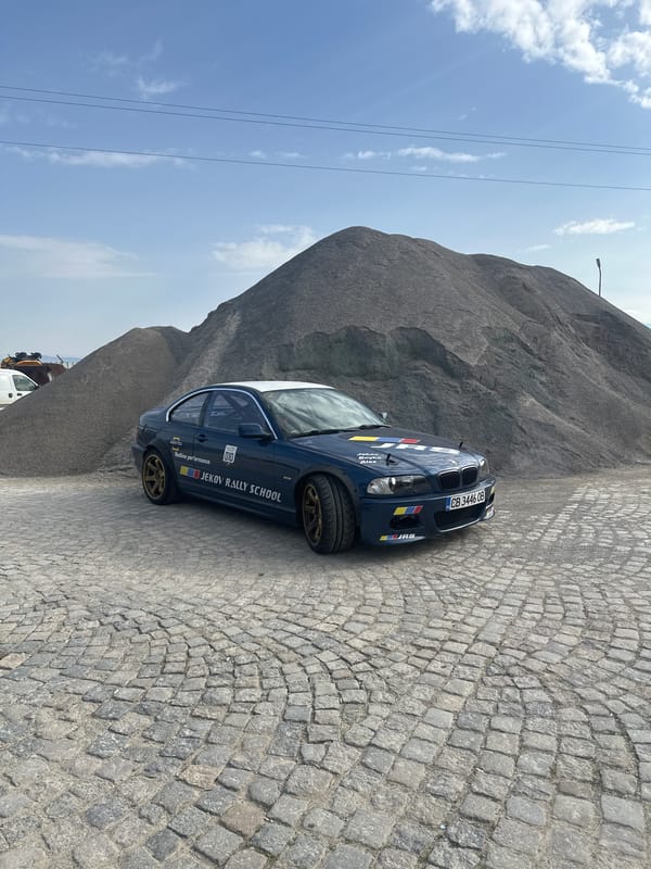 Rally school BMW spotted on cobblestone street in Negovan