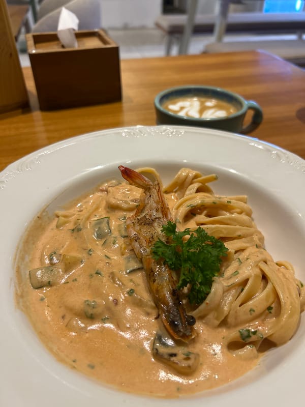 Breakfast documentation: pasta and latte art in Kuta Selatan