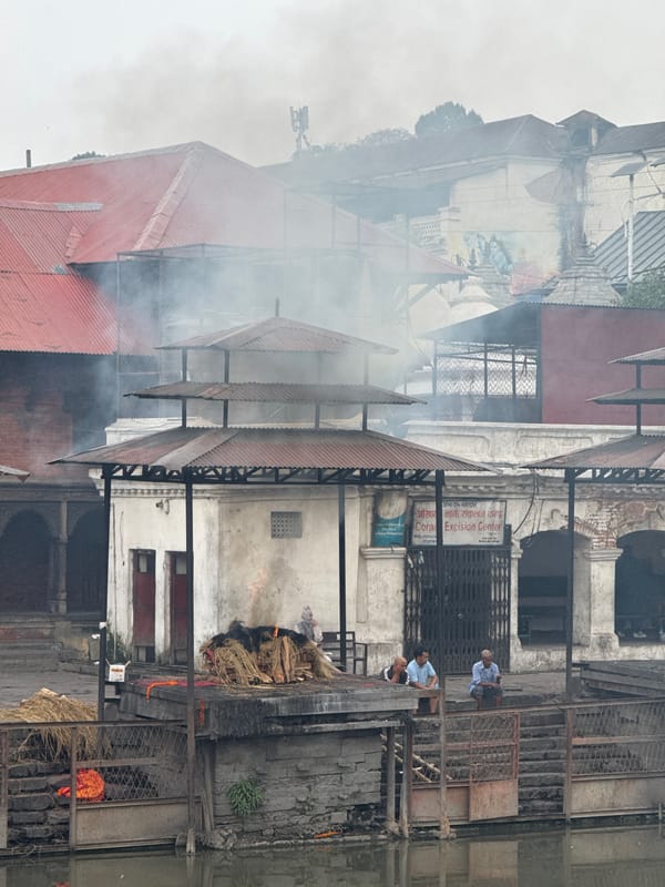 Traditional cremation ceremony held riverside in Kathmandu