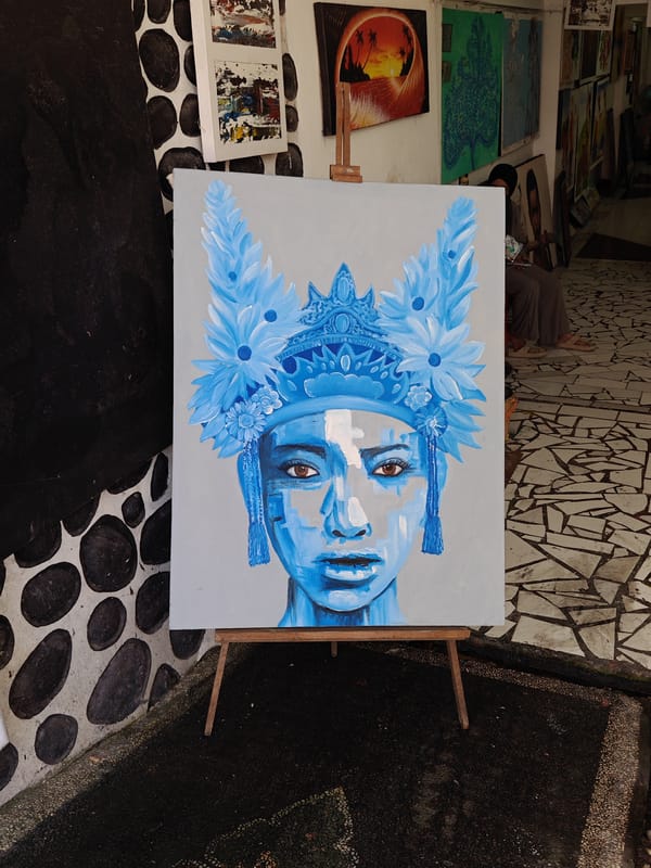 Art gallery displays diverse paintings in Denpasar, Indonesia