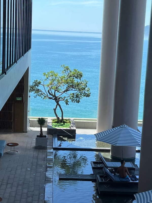 Tourist documents early morning resort stay in Nha Trang