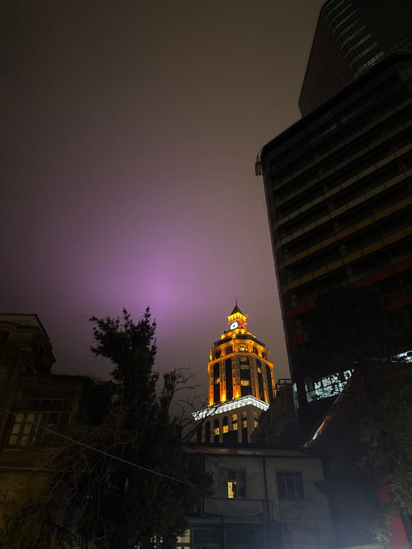 Nighttime documentation of illuminated hotels and landmarks in Batumi