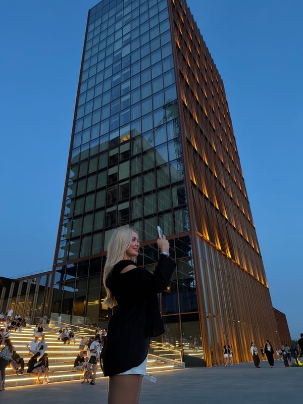 Evening gathering at modern Kazan building draws small crowds