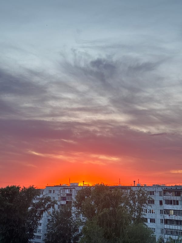 Sunset observed over residential Kazan, Russia on May 24
