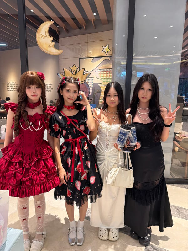 Lolita fashion meetup and street-level maintenance in Futian District