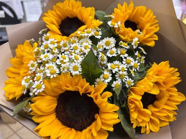 Fresh sunflower and daisy bouquet, Novosibirsk