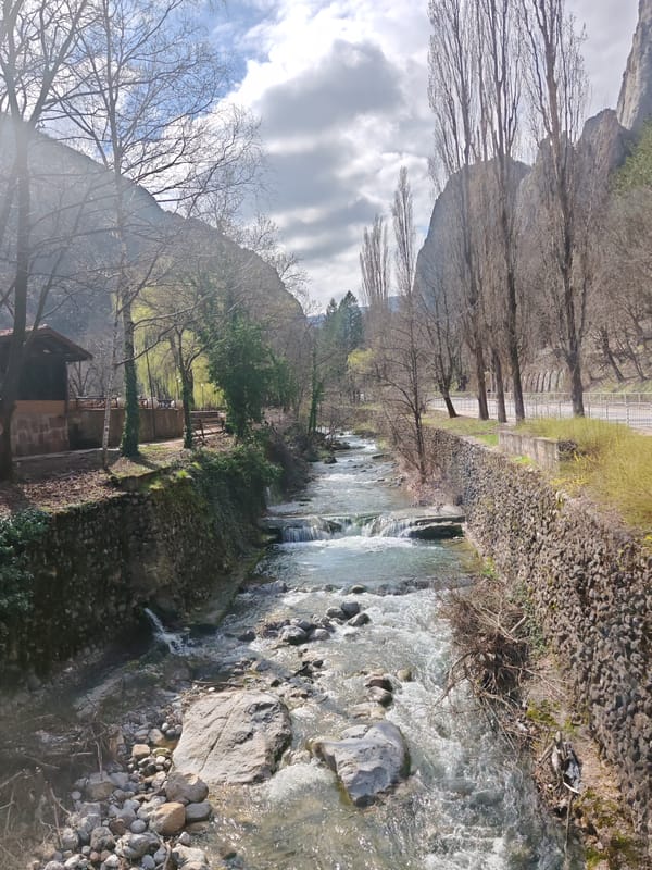 River flows through Vratsa Bulgaria with clear rushing water