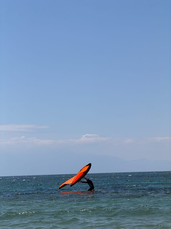 Wing foiling on the Aegean off Νέα Ηράκλεια, Greece