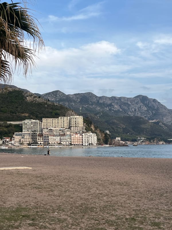 Sunset tourism and daily life captured along Montenegro coast