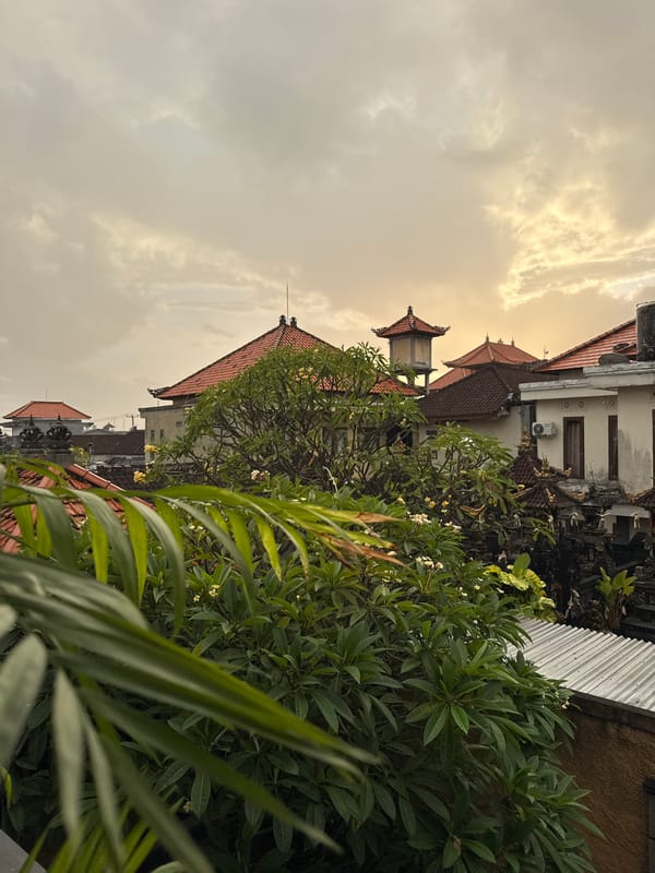 Evening scenes of traditional architecture and frangipani flowers in Kuta