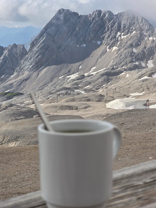 Coffee and panoramas at the Zugspitze summit on a July morning