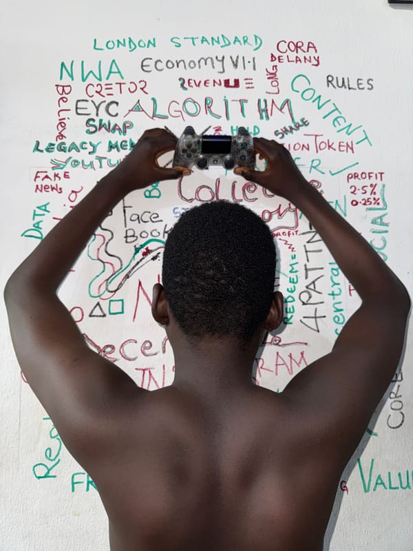 Person photographed drinking water by decorated wall in Ado