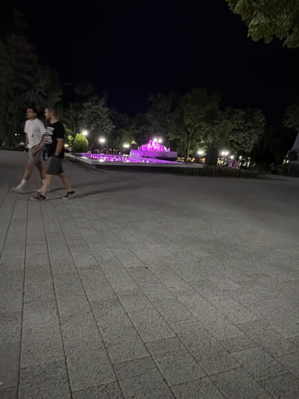 Evening crowd enjoys colorful fountain display in Stara Zagora park