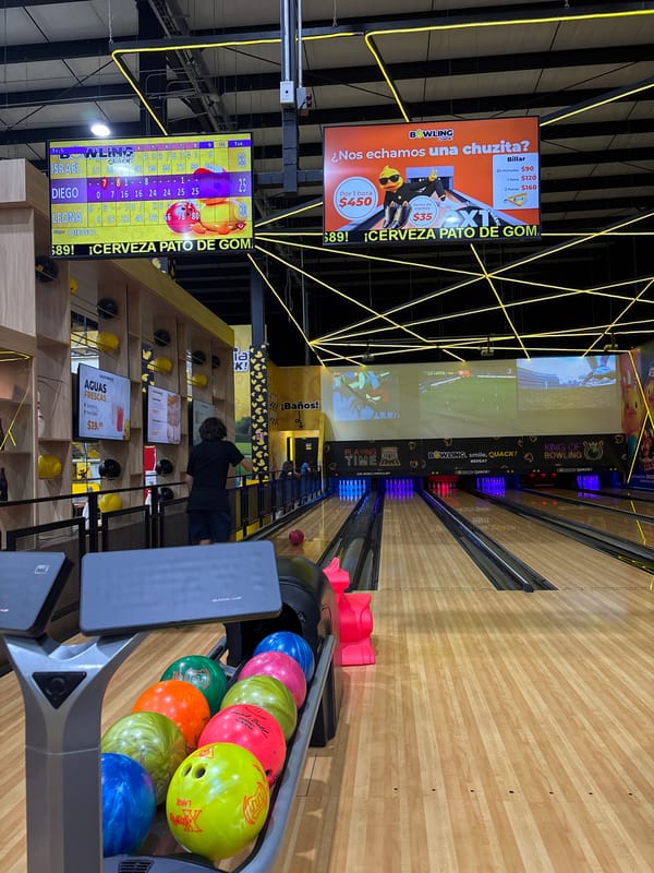 Late-night bowling game underway at Metepec alley