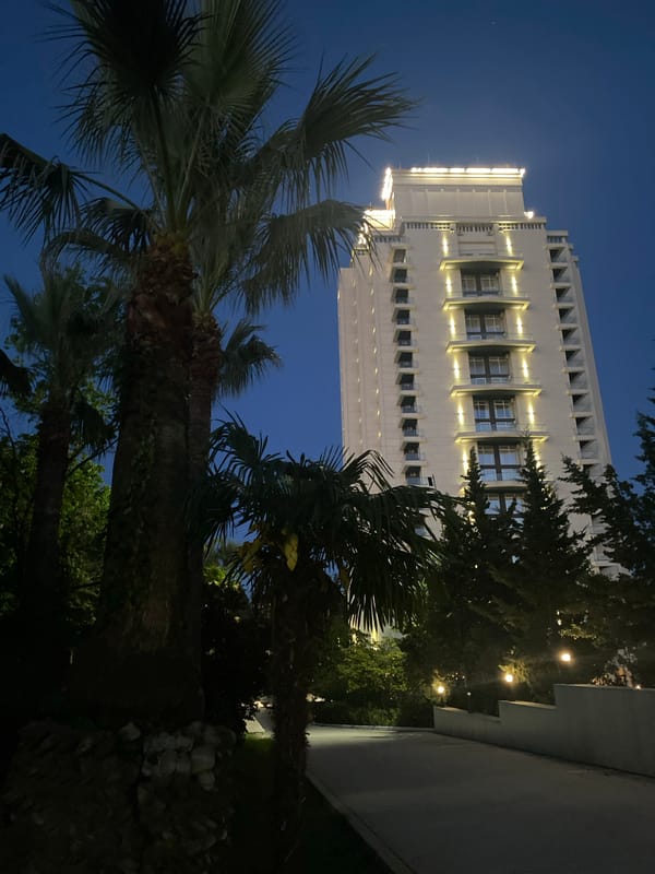 Evening scenes documented at Azimut Hotel in Sochi, Russia