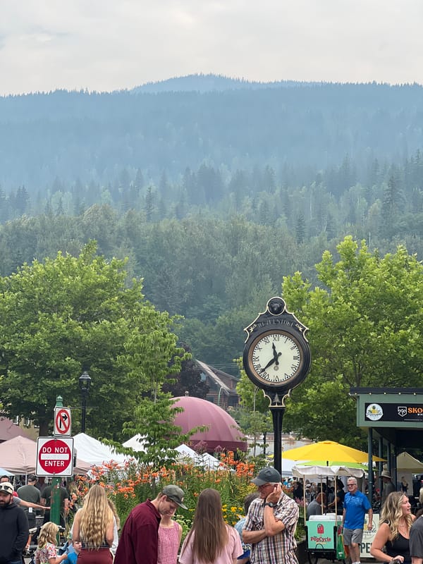 Revelstoke summer farmers market, stalls full and streets busy