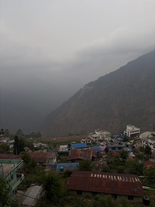 Aerial view captures hillside settlement in Gosaikunda, Nepal