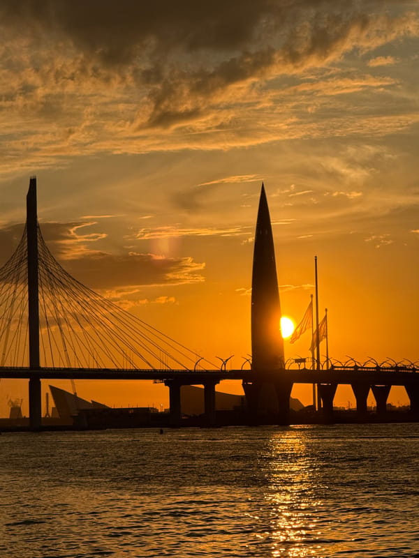 Golden hour sunset draws photographers to Saint Petersburg waterfront