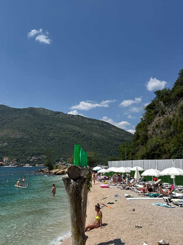 Sunny bay day: boats, paddleboards, and a hillside coastal town