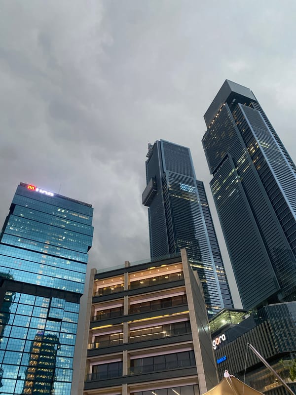 Gray skies over Jakarta city center buildings