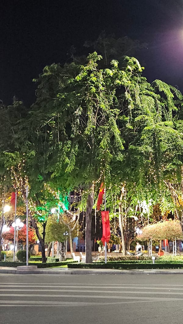 Nighttime street scene captured in Nha Trang, Vietnam