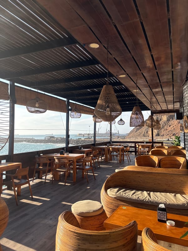 Evening dining experience documented at oceanview Arica restaurant