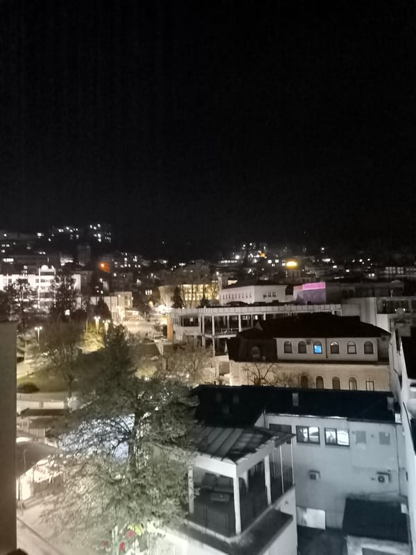 Evening cityscape captured in Veliko Tarnovo, Bulgaria