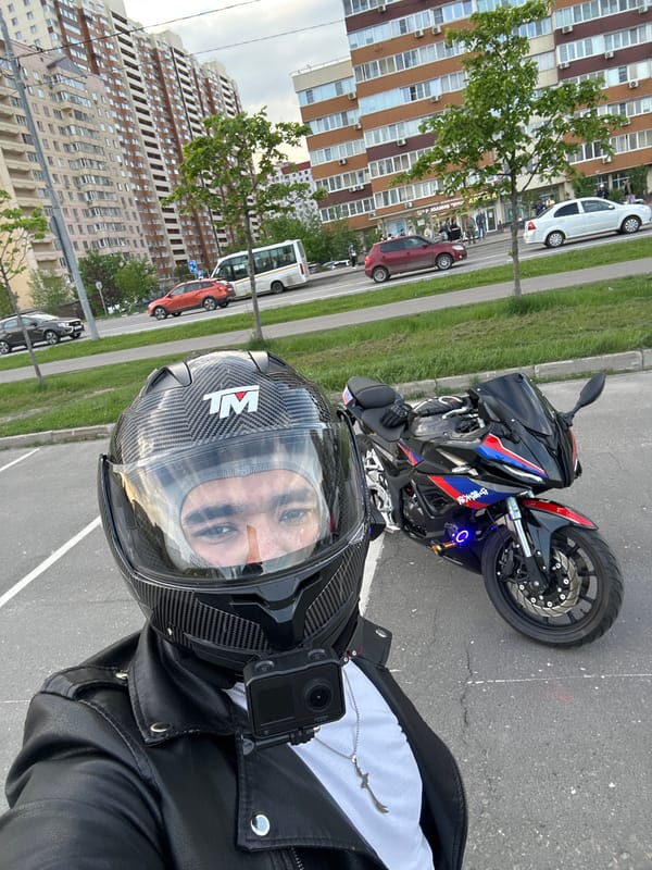 Motorcyclist documents gear and custom BMW bike in Moscow