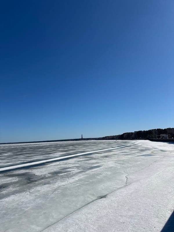 Spring scenes documented around frozen Kama Reservoir in Chaikovsky