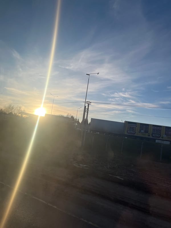 Bright sunlight creates lens flare in Litvinovo roadside scene