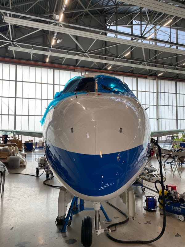 Aircraft undergoes routine maintenance at Skulte Airport, Latvia