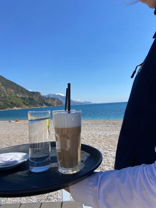 Leisurely morning at Montenegrin beachside restaurant captured in detail