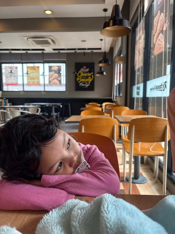 Family breakfast at Richeese Factory in Tangerang