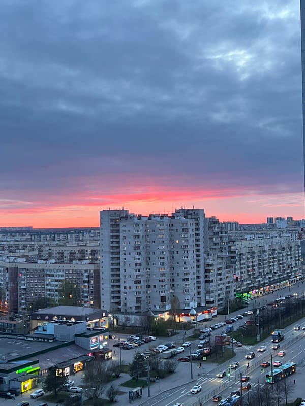 Twilight panorama captured over Saint Petersburg cityscape