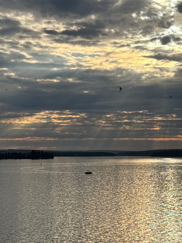 Dramatic light and sky over Votkinsk Reservoir on a cloudy afternoon