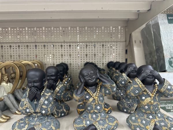 Decorative figurines and artist supplies observed in Varna stores