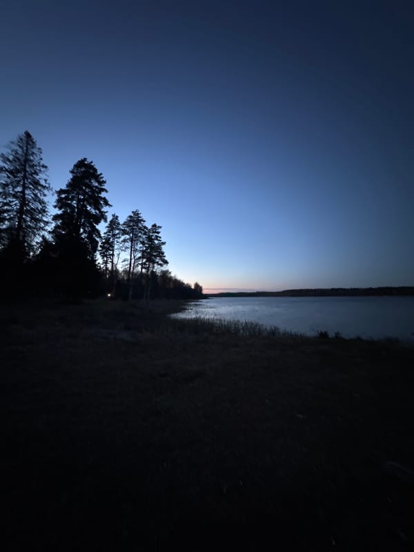 Twilight lakeside scene documented in Aleksandrovka, Russia