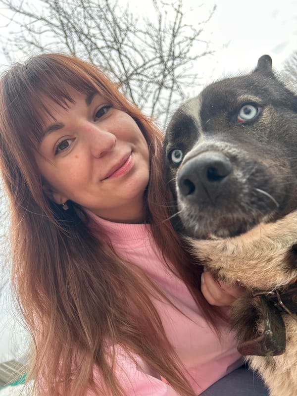 Woman spends afternoon with blue-eyed dog in Foki, Russia