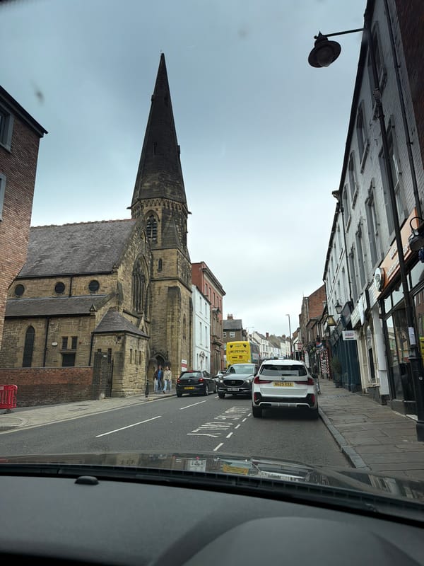 Durham cityscape photographed featuring St. Nicholas Church spire