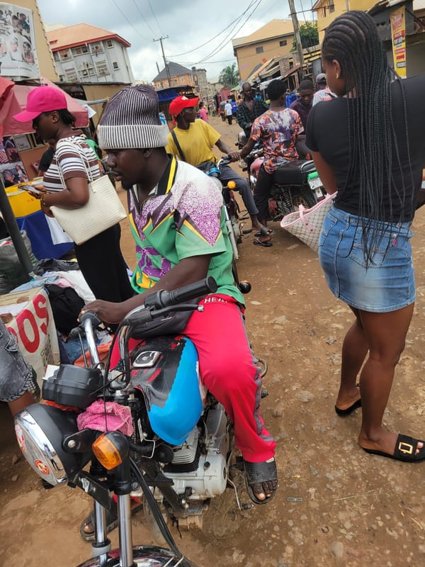 Street commerce and pickup basketball in Egbagu, Nigeria